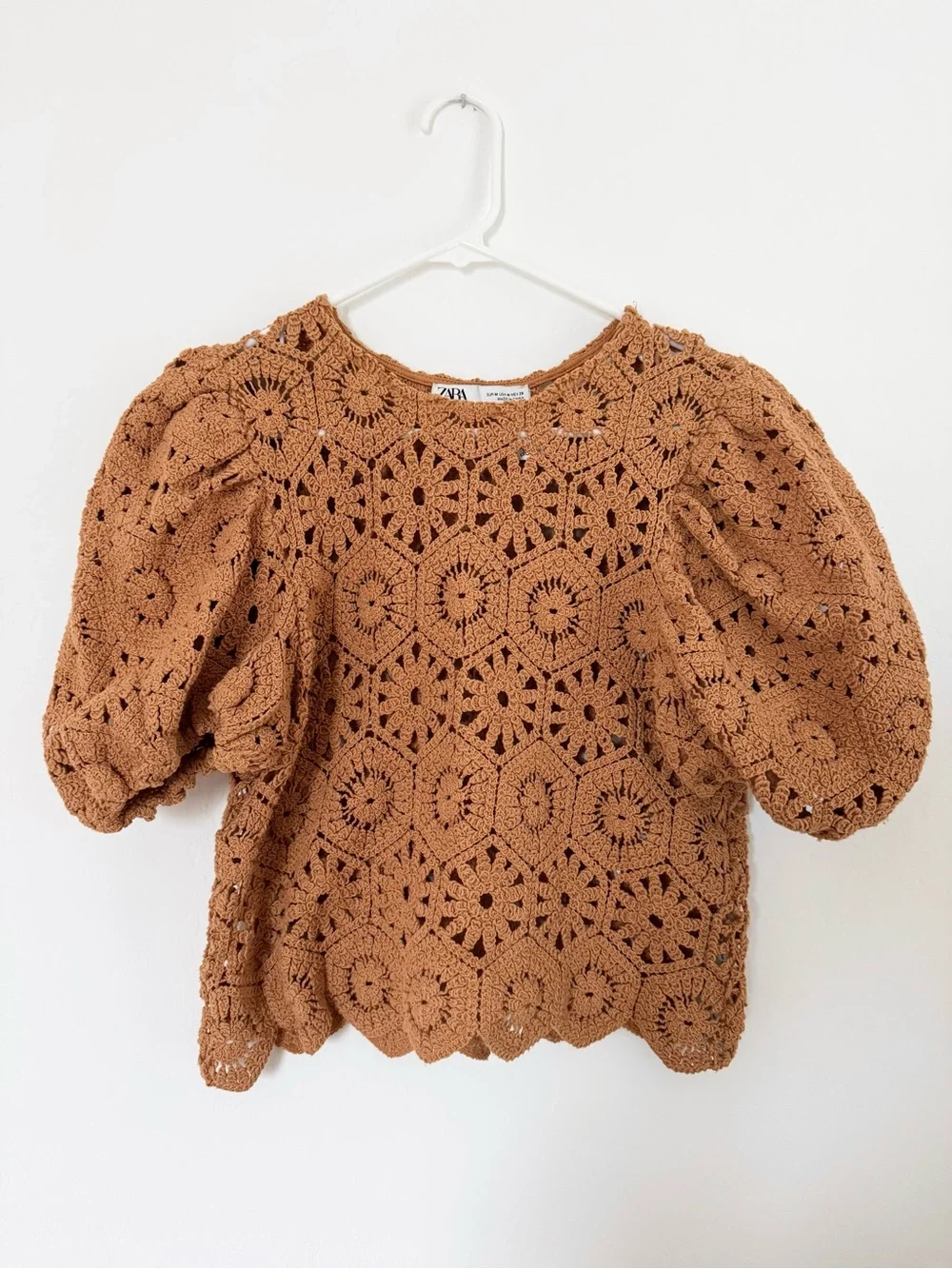 Medium Crochet Puff Sleeve Top - Zara- Mustard Yellow
